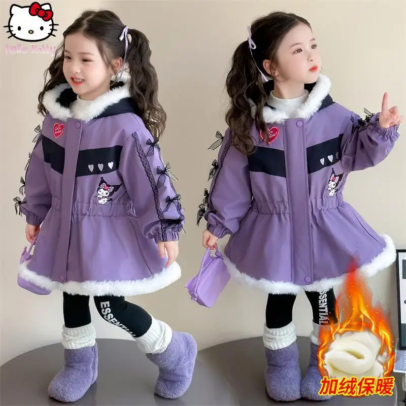 فتاة كورومي معطف دافئ مقنع الكرتون أنيمي الخريف الشتاء Kawaii سميكة سترة يتغلب سانريو منتصف طول القوس عقدة معطف القطن