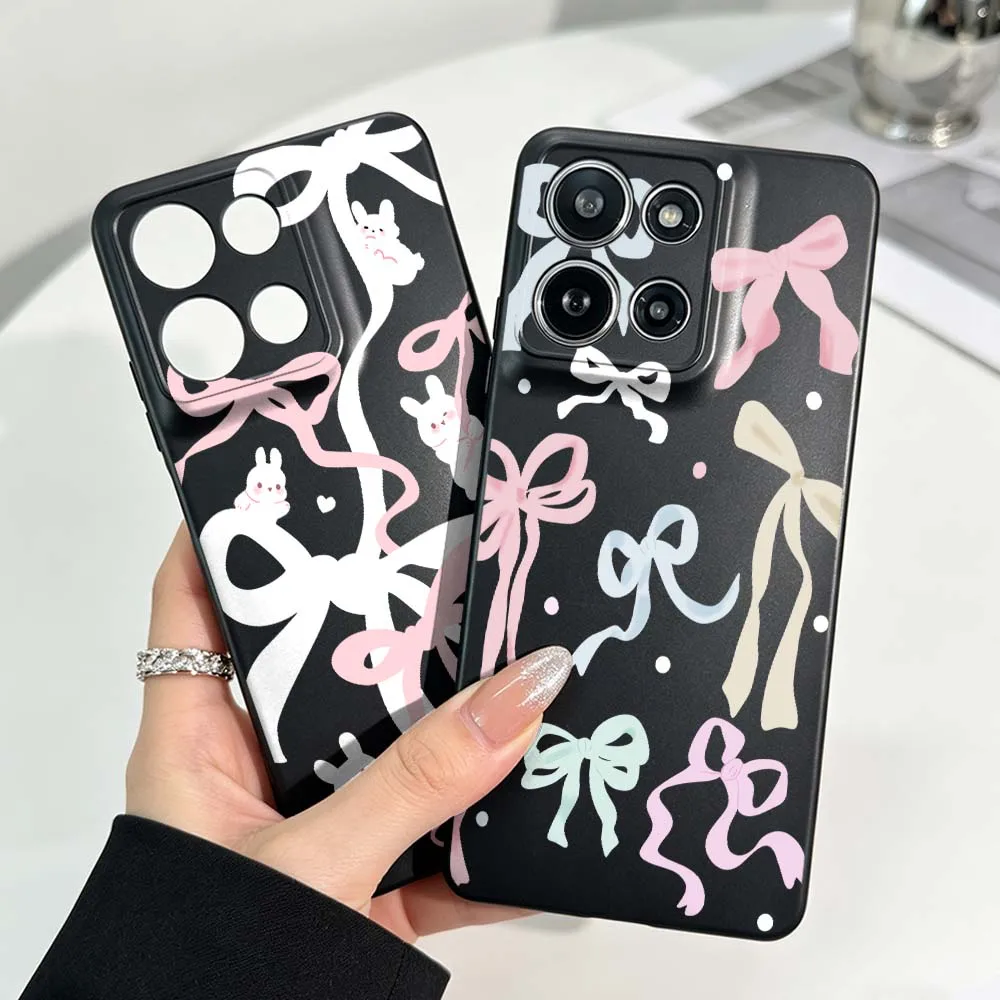 

Luxury Pink Ribbon Bow Phone Case For Motorola Moto G86 G75 G72 G56 G42 G41 G35 G31 G15 Edge 70 60 50 Black Soft Cover