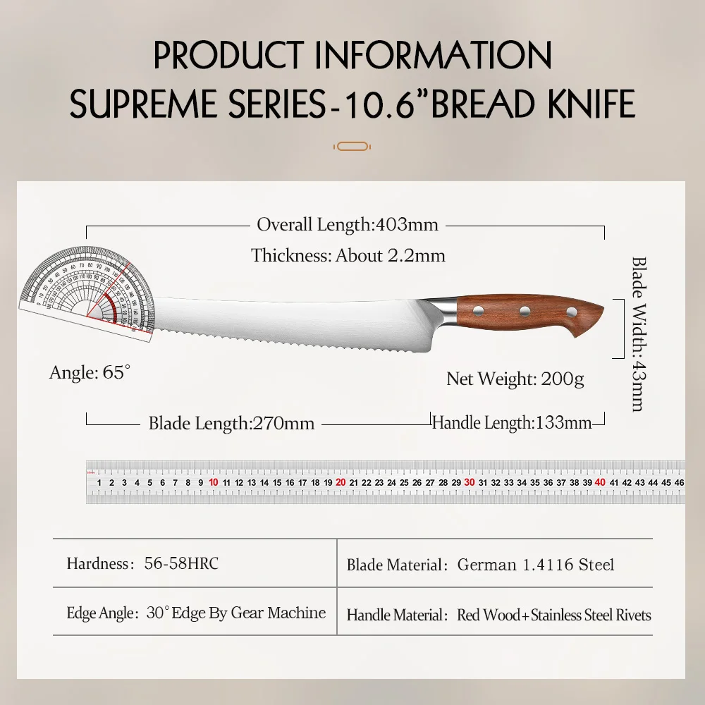 HEZHEN 10.6 Inch Bread Knife German 1.4116 Stainless Steel Japanese watermelon Knife Cake Kitchen Knives Sharp Tools