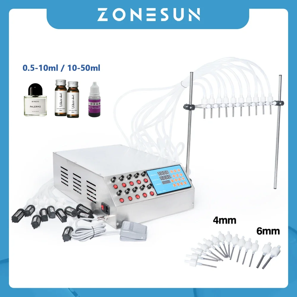 ZONESUN Liquid Filling Machine Semi-auto10-Head Juice Mineral Milk Vial Bottle Filler For Food & Beverages Production ZS-YTPP10