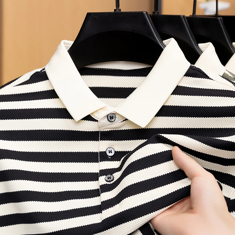 Light Luxury Trendy Brand Men's Short Sleeved Polo Shirt Summer New Item Striped Lapel T-shirt Loose Casual Versatile Top Trendy