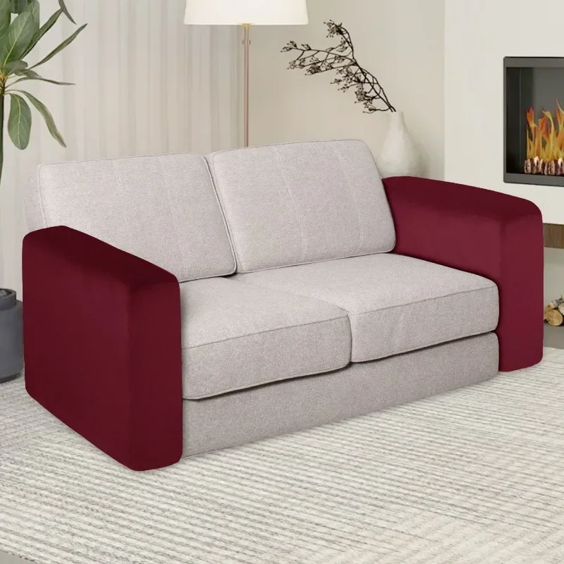 1 Pair Solid Color Stretch Velvet Sofa Armrest Cover Washable Scratch-Stain-Wear Resistant Sofa Arm Protector Living Room Decor