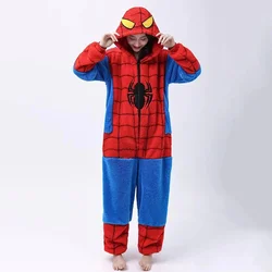 Spider Man Costume Pajamas Adult Spiderman Cosplay Costume Nightgown Home Flanne Hooded Sleepwear Jumpsuit Pajamas for Women Men