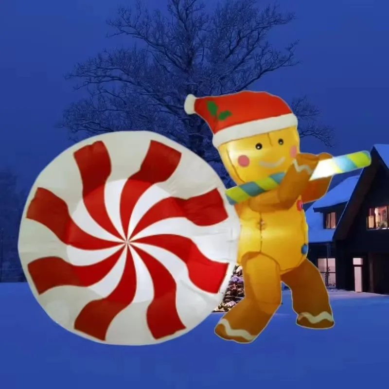 

Funny Christmas Inflatable Toys 5FT Candy gingerbread man With LED Lights Festival Decoration Courtyard Party Novel Toys
