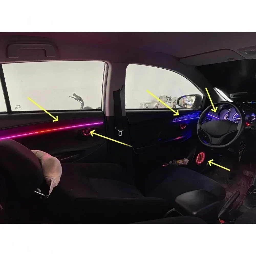 64 لون LED مصباح لتهيئة الجو لتويوتا يارس 2014 + الإضاءة الداخلية المحيطة للسيارات ترقية ضوء القدم