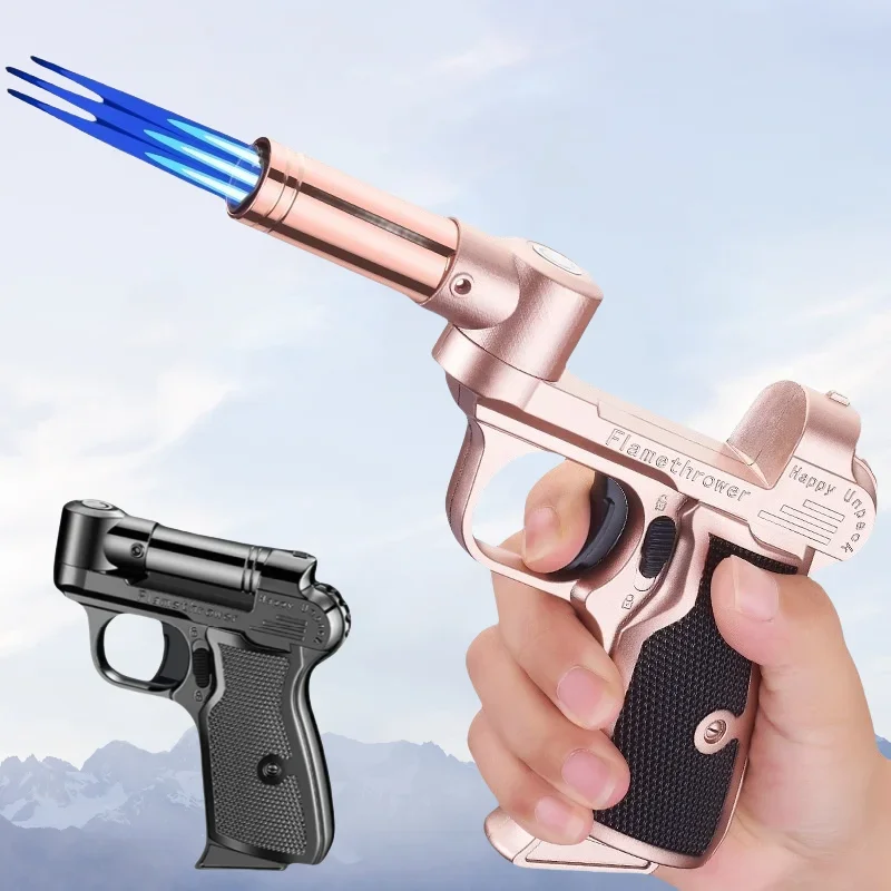 جديد في الهواء الطلق طوي ودورية نفخ ولاعة معدنية يندبروف طائرة عالية الطاقة الأزرق لهب غاز البوتان ولاعة المطبخ