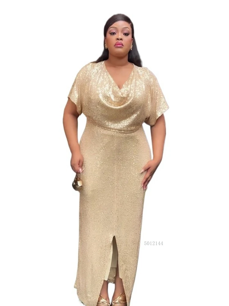 

African Dresses for Women 2025 New Fashion Plus Size Sequin Evening Party Long Dress Dashiki Ankara Outfits Robe African Clothes