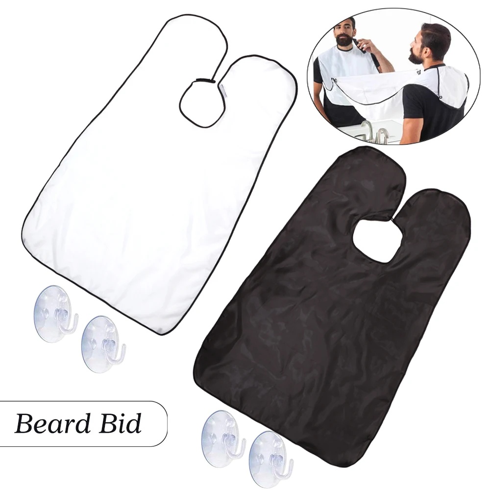 Beard Bib Apron for Men Non-Stick Shave Cape with Suction Cups Hair Catcher for Shaving & Trimming hair cape white black color