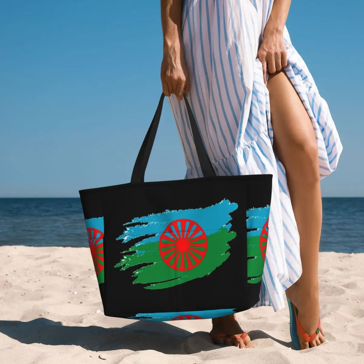 Rom Gypsy Romani Flag Beach Tote Bag Sport Gym Yoga Duffle Large Tote Bag Women Travel Bag Fitness bag