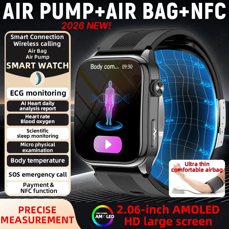 LIGE 2026 Smartwatch Airbag Air Pump True Accurately Blood Pressure Nursing Grade Bluetooth Call ECG Uric Acid Blood Lipid Watch