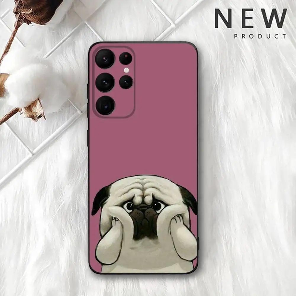 حافظة هاتف كلب الصلصال اللطيفة لهاتف سامسونج S 25,24,23,22,30,21,10,9,Ultra,Plus,Lite,FE,4,5G حافظة ناعمة سوداء