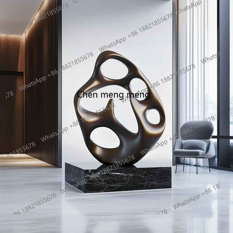 A74Hotel lobby ornament large floor-to-ceiling abstract solid wood sculpture art club ornament