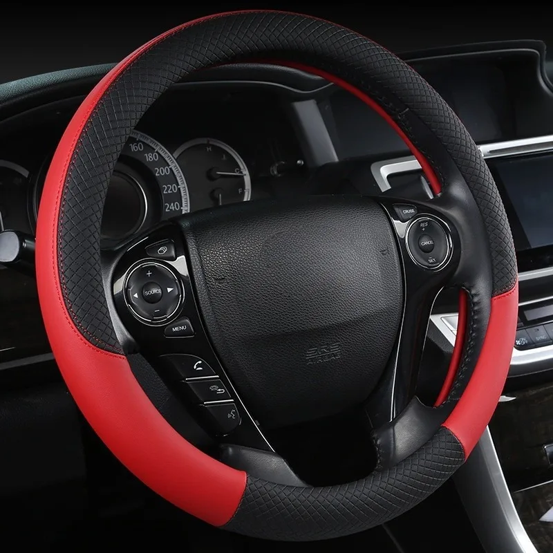 Fashion Car PU Leather Steering Wheel Cover Universal Anti Slip Sweat Absorbing Steering Wheel Cover Cars Interior Accessories