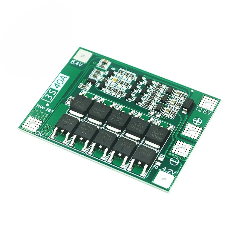 1~100Pcs 3-String 11.1V 12.6V 18650 Lithium Battery Protection Board with Balanced Startable Drill 40A Current