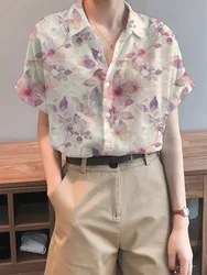 Casual Street Style Women's Shirt Tops Floral Pattern Printed Shirts and Women's Blouses Sumer Clothes Short Sleeve Button Down