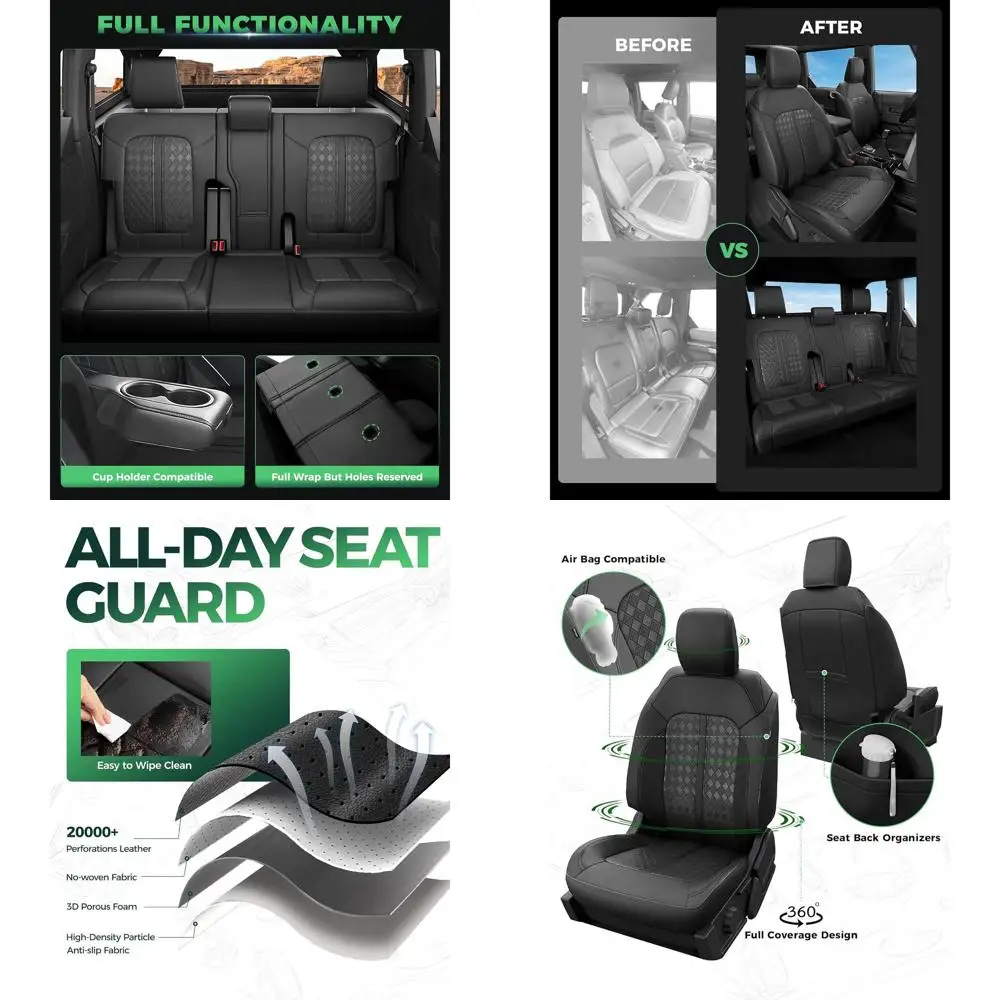 

for Ford Bronco Seat Covers 4 Door 2021 2022 2023 2024 2025 2026, Custom Fit Leather Car Seat Cover Full Set, Luxury Waterproof