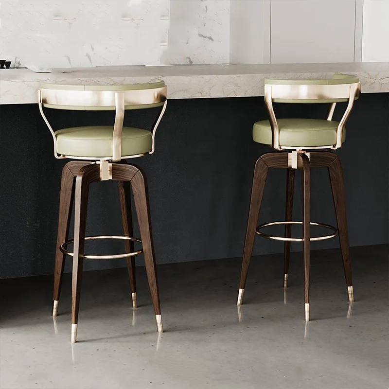 

Modern leather padded wooden bar stool chairs nordic kitchen solid wood counter swivel high bar stool wood chair