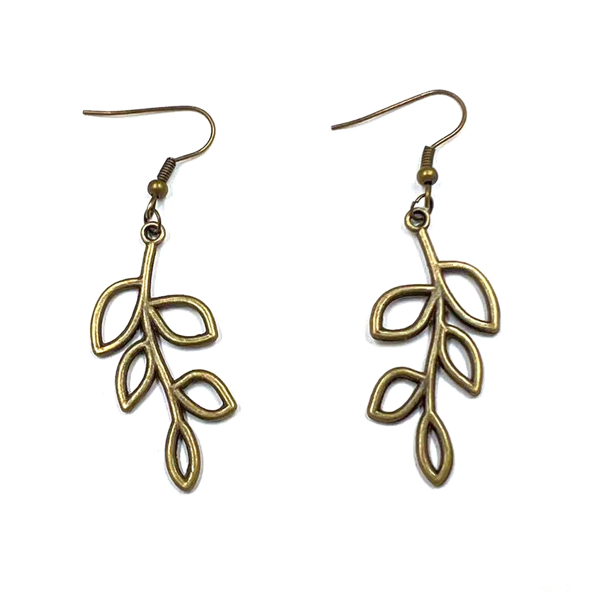 

Earrings Ears Hook Olive Leaves Plant Pendants Metal Bronze Tone Fashion Jewelry 60mm