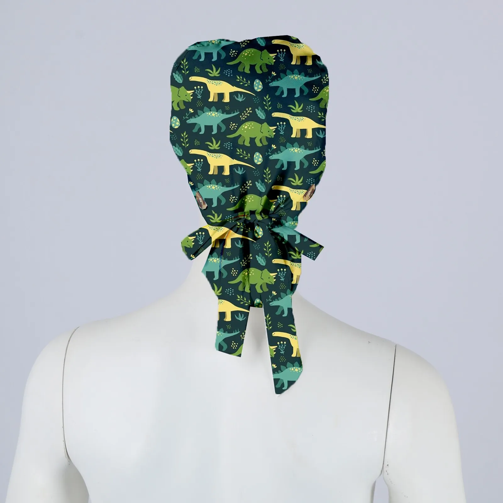 Dinosaur Printing Scrub Caps para cabelos longos, Odontologia Chapéus, Hospital Work Hat, Pet Clinic Nurse Caps, bonito chapéu de laboratório, atacado