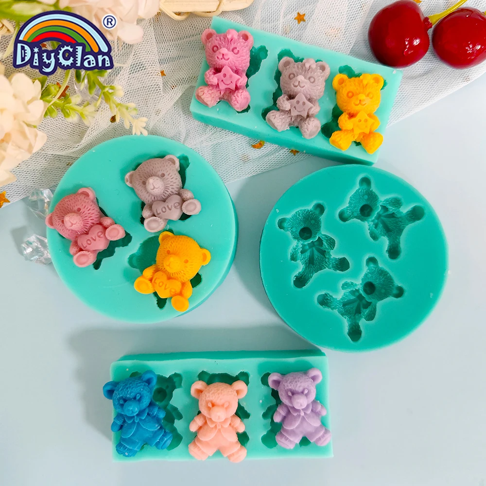 Cute Mini Bear Silicone Mold Fondant Cupcake Chocolate Biscuit Sugarcraft Kitchen Baking Cake Decorating Tools DIY Resin Mould