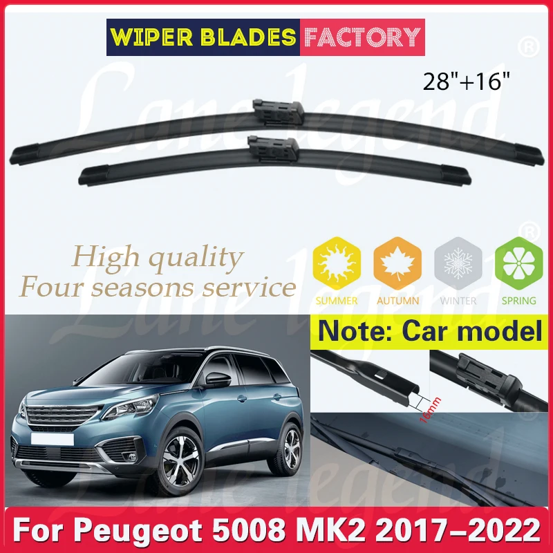 

2PCS For Peugeot 5008 2017 - 2022 28"16" Front Wiper Blades Windshield Windscreen Window Rain Brush Car Accessories High Quality