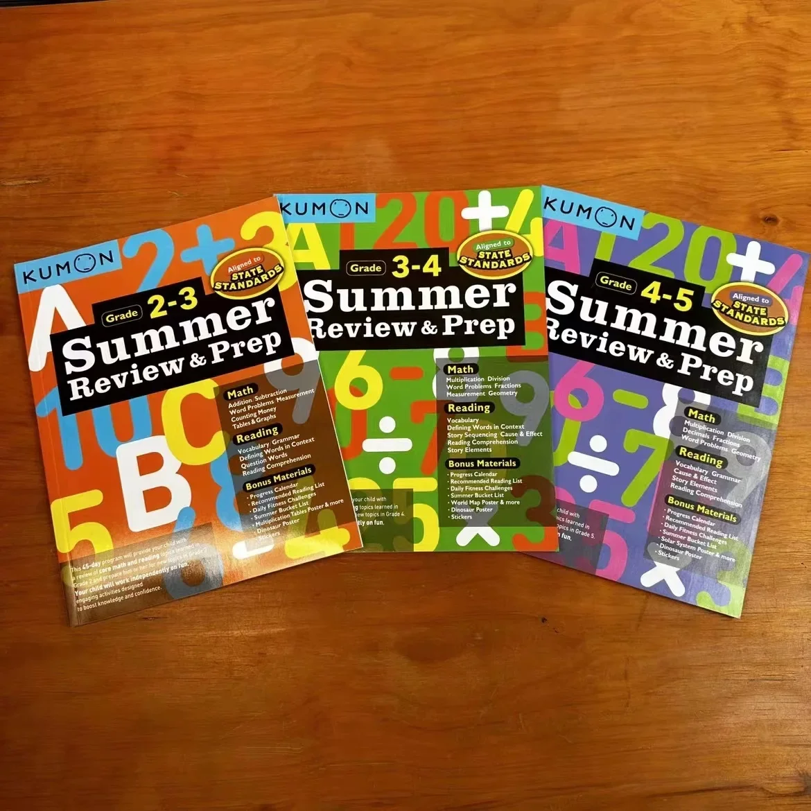 

3 книги Kumon Summer Review &Prep Math Grade 2-5 Учебные рабочие тетради для студентов