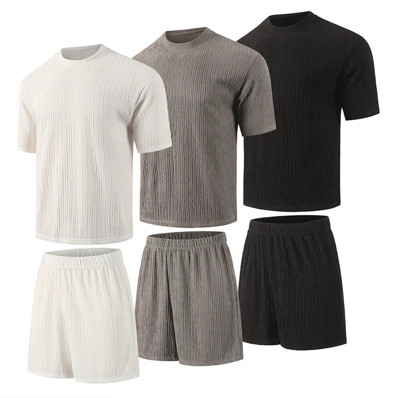 

Летний однотонный простой мужской комплект из двух предметов: модные шорты с короткими рукавами, повседневная спортивная футболка больших размеров, универсальные молодежные шорты.