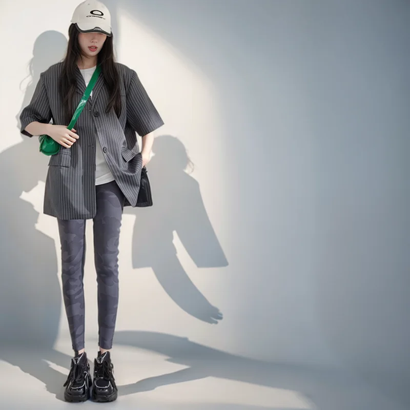 Leggings für Damen, gerippt, seitlich geschnitten, rutschfest, Bodybuilding, Dreiviertel-Mittelkalb, Anthrazit, Flusen, Schnürung, Polar-Beflockung, Club, sexy