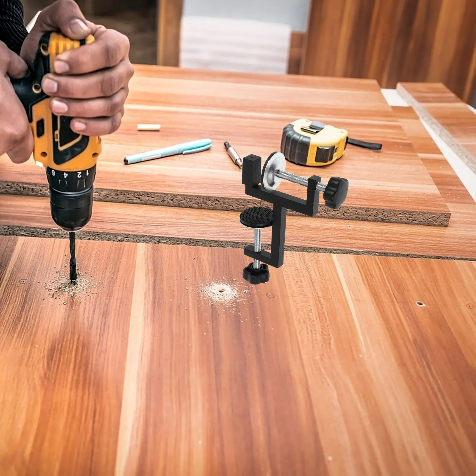 

Woodworking Clamps Clamp Drawer Hole Guide U Mini Cabinet Hardware Drawer Drill Hole Guide U Clamp Jig Bench Fixing