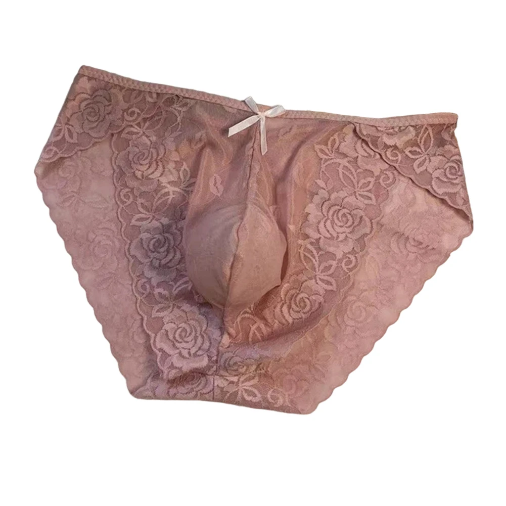 Men Lace High Fork Sissy Briefs Seamless Gay U-pouch Underwear Erotic Lingerie Breathable Ice Silk 3D Convex Pouch Underwear