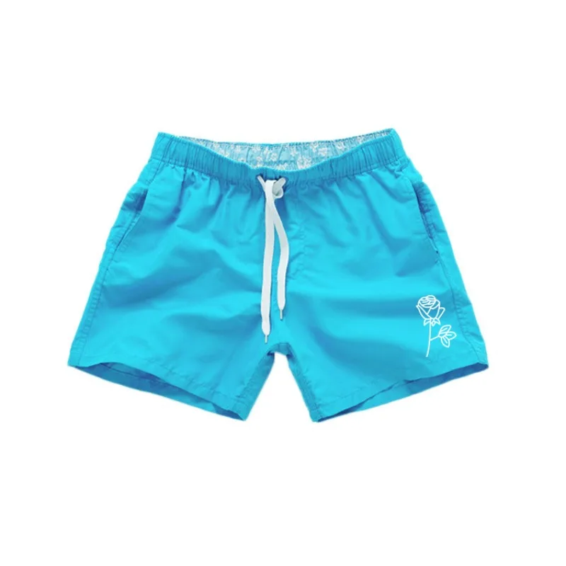 Asian Size Men's Rose Print Swim Shorts Quick Dry Casual Beach Board Shorts Summer Drawstring Trunks with Pockets