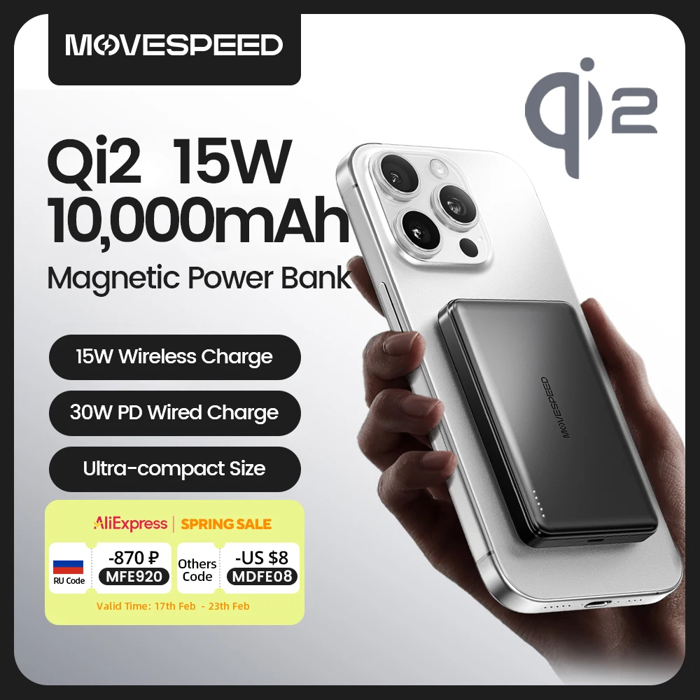 

MOVESPEED P04 Power Bank 10000mAh,Qi2 Wireless Magnetic External Battery,15W Fast Portable Charger for MagSafe for iPhone 16 15