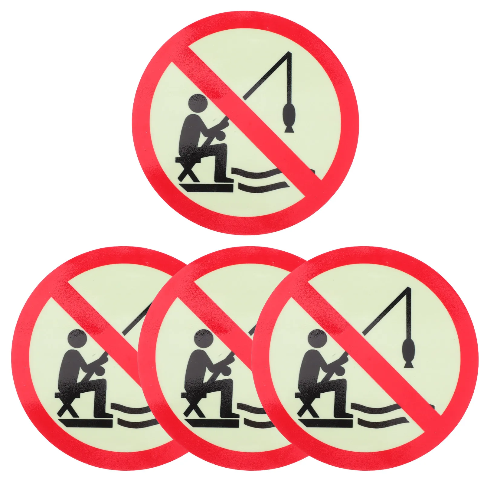 4Pcs Glow in Dark No Fishing Sign Self-Adhesive Waterproof Sun Resistant Luminous Warning Decal for Public Parks Lakes Rivers