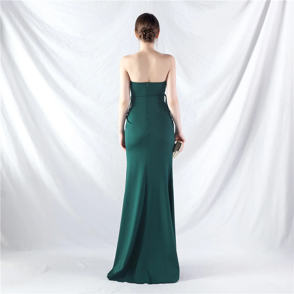 Customized Women's Spaghetti Strap Two Side Twine Shrink Tape High Split Formal  Mermaid Dress Evening Gown