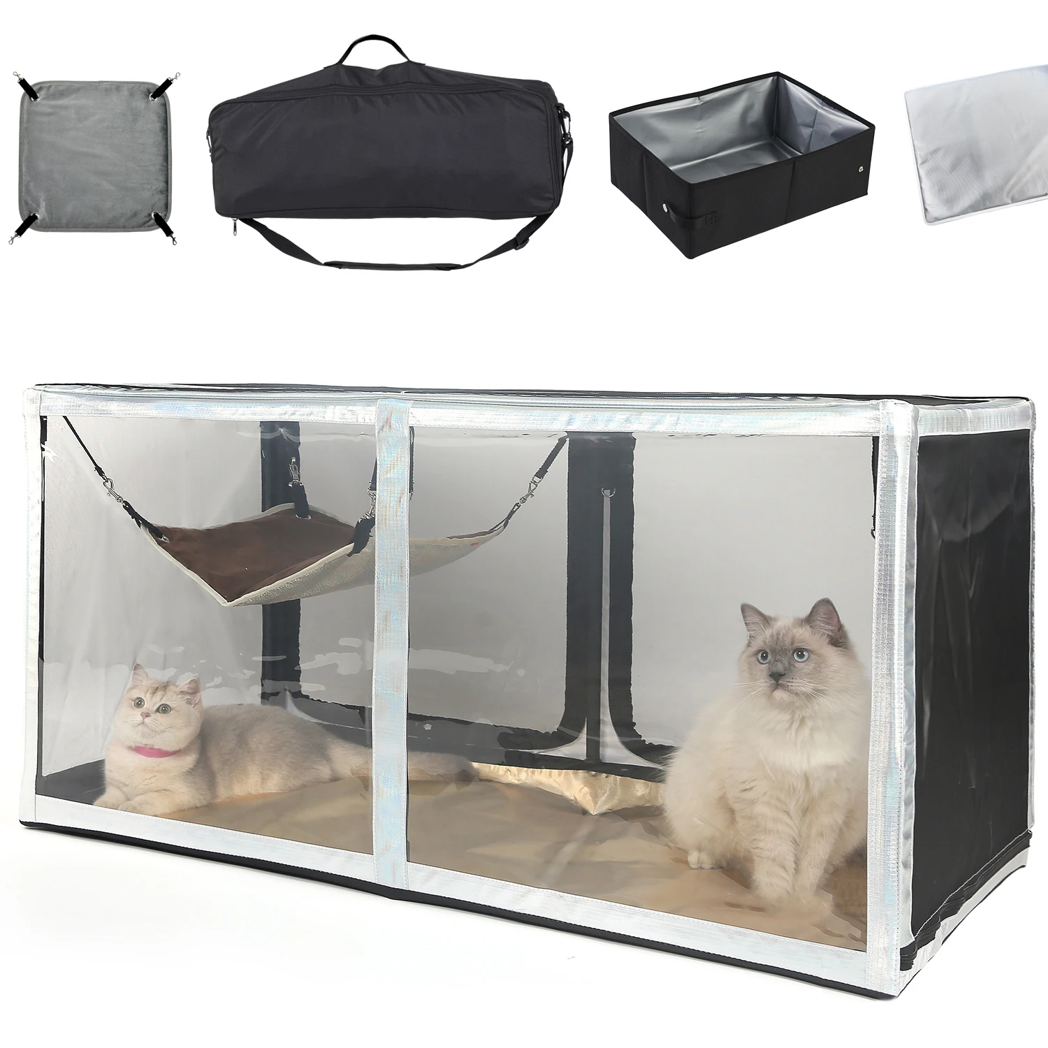 Cat Exhibition Cage Set Transparent 3D Display Free Offer Cat Hammock Folding Litter Box