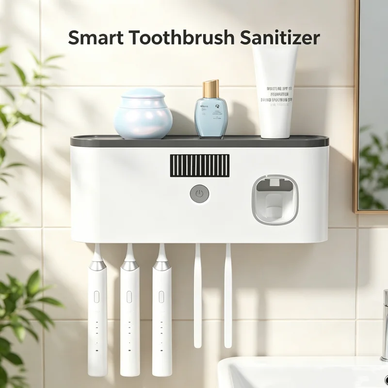 

Modern Mounted Toothbrush Organizer with Auto Toothpaste Dispenser Practical Bathroom Storage Solution for Family Household Dail