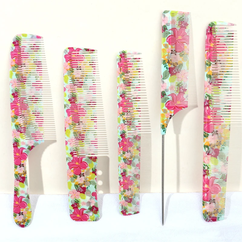1pc/2pcs/3pcs/5pcs Floral Pattern Comb Set | Pointed Tail Styling and Smoothing Comb | Suitable for All Hair Types
