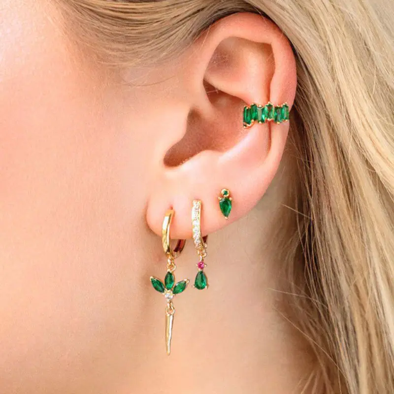 925 sterling zilveren naald groene zirkoon gouden oorbellen hart hoepel oorbellen voor vrouwen delicate oorknopjes luxe sieraden geschenken