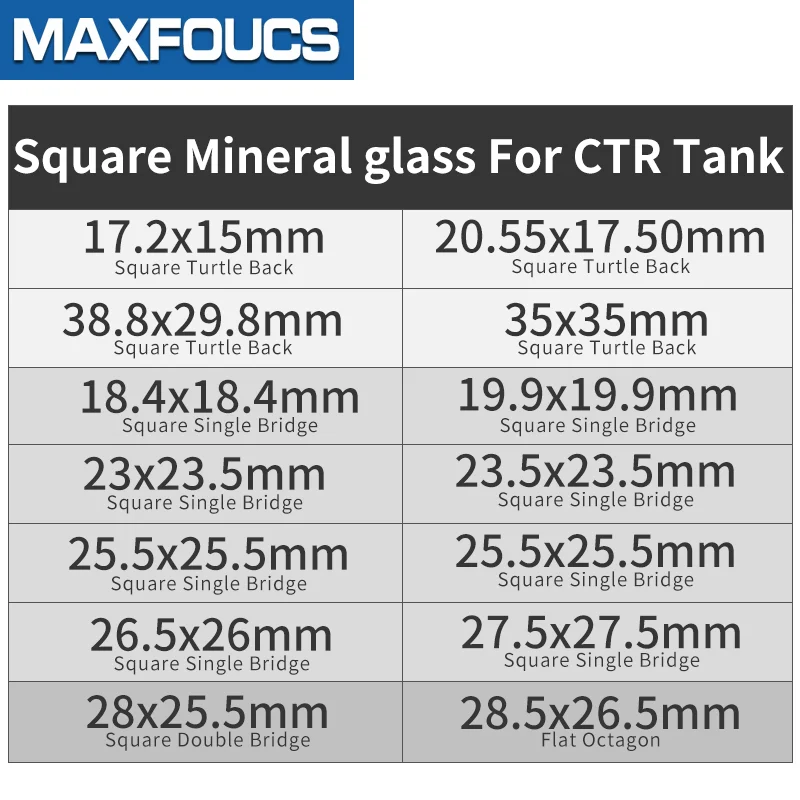 Square Mineral Glass For TANK SANTOS DE CTR White Transparent 18.4/19.9/23/23.5/25.5/26.5mm Watch Crystal Repair Parts