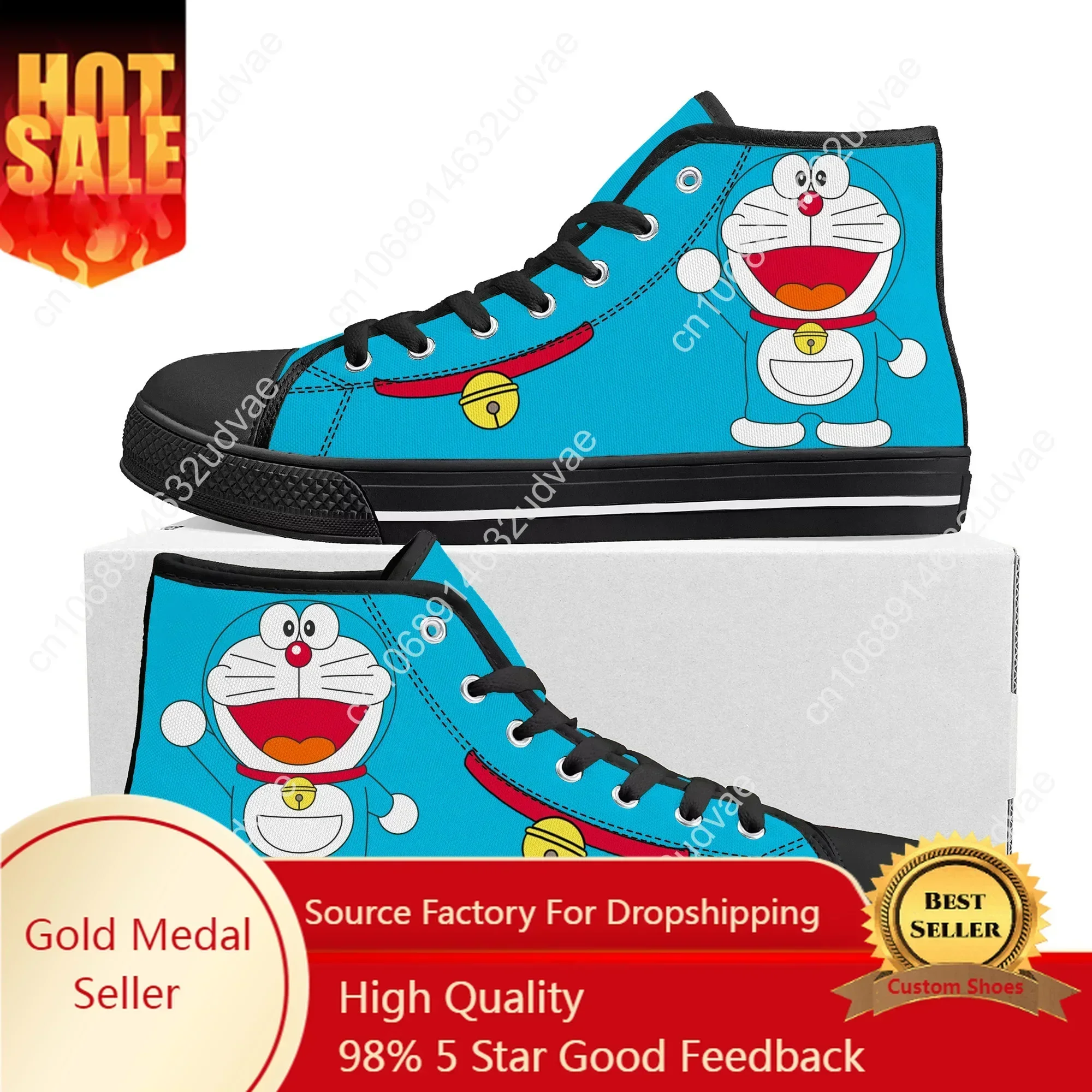 Doraemons Hot Anime Cute Manga High Top Sneaker Men Women Teenager Canvas High Quality Sneaker Casual Couple Shoes Custom Shoe