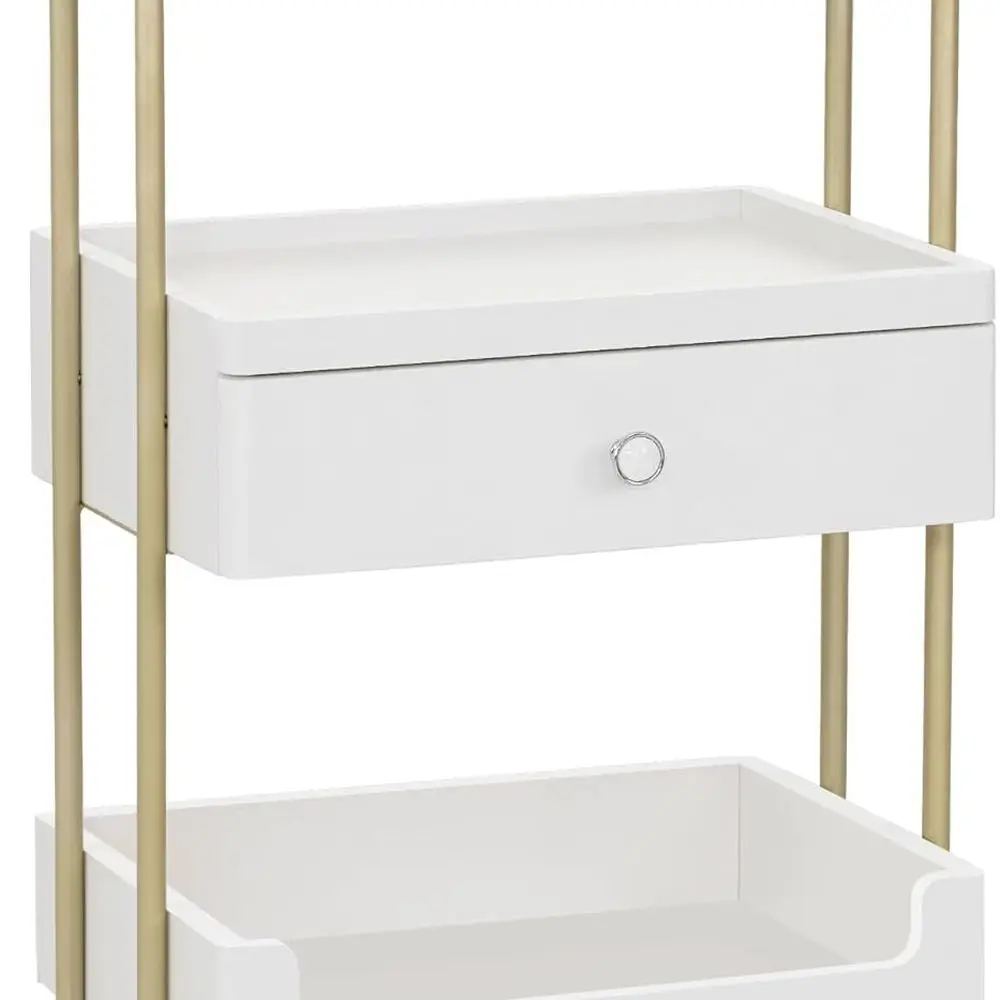 

Стильная запираемая тележка для салона с 3-уровневым хранилищем, белый и золотой, идеально подходит для салонов красоты и парикмахерских