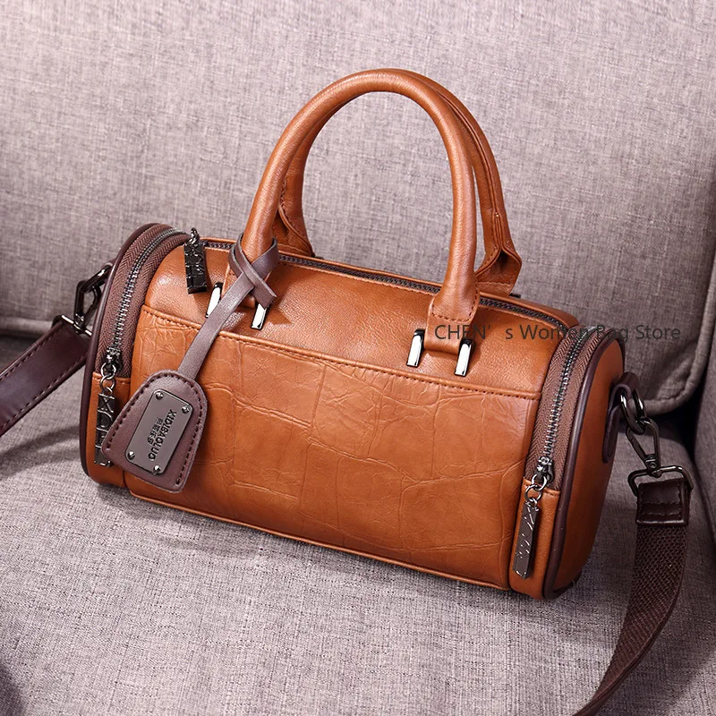 

Large Capacity Cylinder Bag Leather New Fashion Women's Bag Retro Women's Shoulder Portable Messenger Bag High Appearance Level