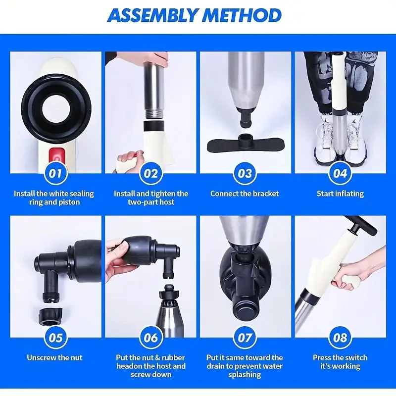 Toilet Dredge Sewer Toilet Air Drain Blaster Drain Clog Remover Tool High Pressure Toilet Plunger Pipe Dredger Sewers Unblocker