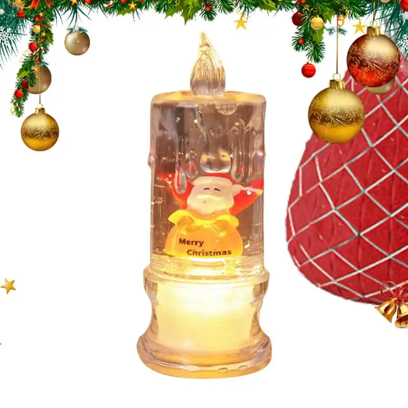 Christmas Flameless Candles Clear Light-Up Wick Candles Water-Filled LED Lighted Pillar Candles Flickering LED Candles With