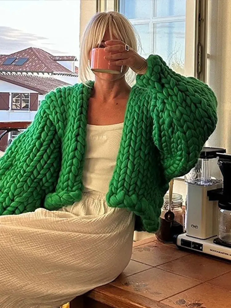 

Spring Comfortable Knitted Cardigan Outerwear Women's Faion Versatile Long Sve ort Length Color Lantern Sve