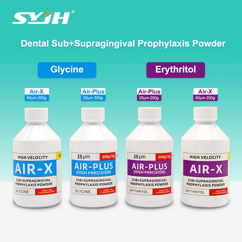 

SYJH 65um 25um Dental Sub+Supragingival Bicarbonate Glycine/Erythritol Teeth Cleaning Sandblasting Powder Dentistry Material