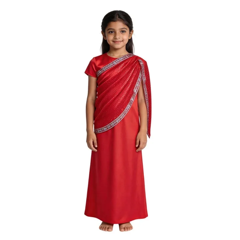 Girls Indian Traditional Dress Red Sequin Ethnic Gown Performance Cosplay Costume Wedding Festival Stage Dance Wear Outfit view 5