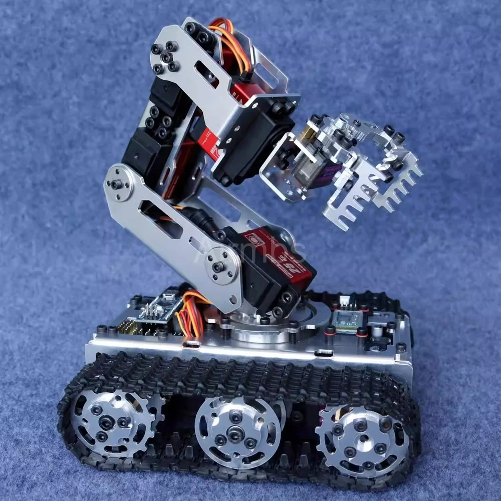 金属製モバイルタンクシャーシ、ロボットアームクロー付きロボットカー、Arduino、20KGデジタルサーボモーター、DIYメーカー競技