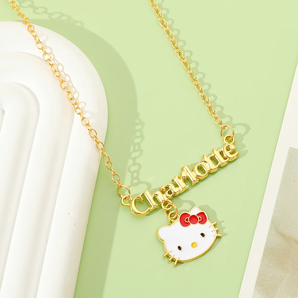 Collar con Letra de Dibujos Animados de Hello Kitty, Colgante Bonito de Anime, Accesorios de Joyería, Regalo para Amiga, Regalo Creativo de Cumpleaños