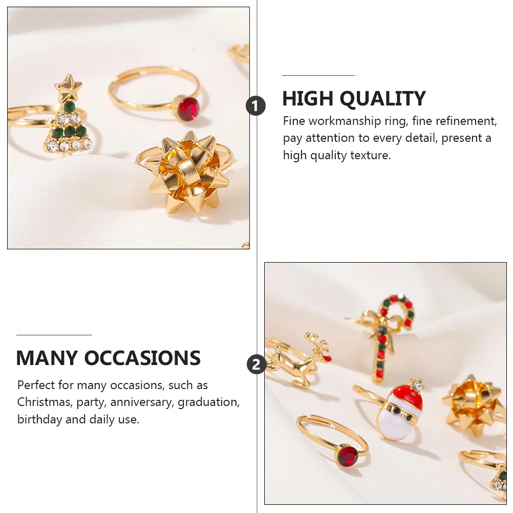 

6Pcs Christmas Tree Rings Alloy Fashion Finger Decor Set for Women Elegant Jewelry Gift Elk Santa Claus Design Holiday Party Use